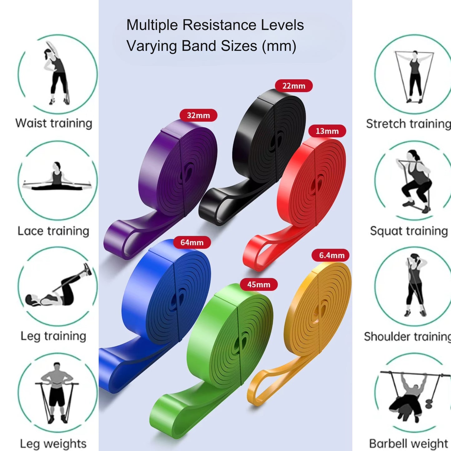 11 Piece 150LB Stackable Resistance Band Training Set for Home & Gym Workouts | Heavy Stretch & Pull-Up Assistance Bands for Exercise & Physical Therapy
