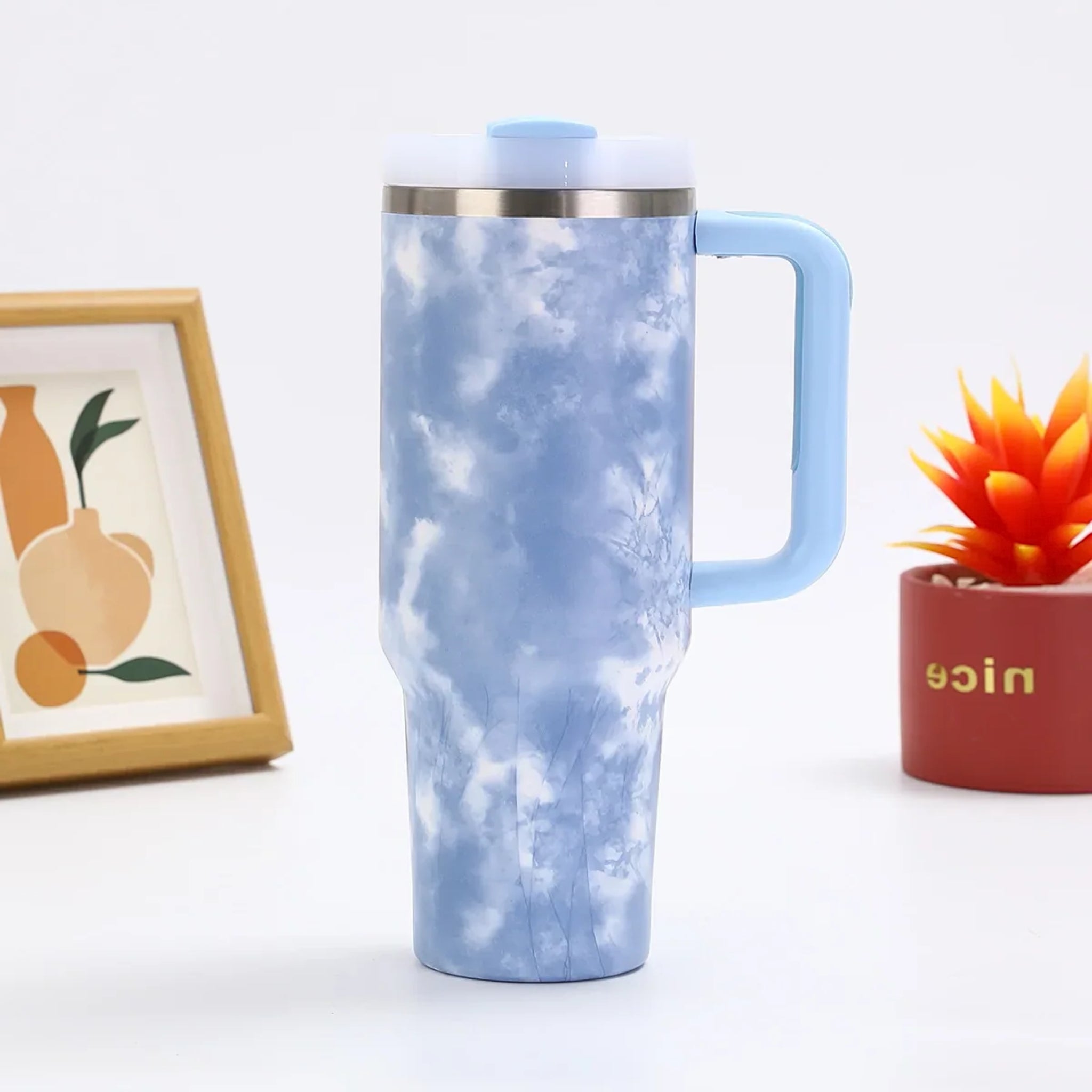 40oz Bingba Style Tumbler | Stainless Steel Outdoor Thermos with Straw