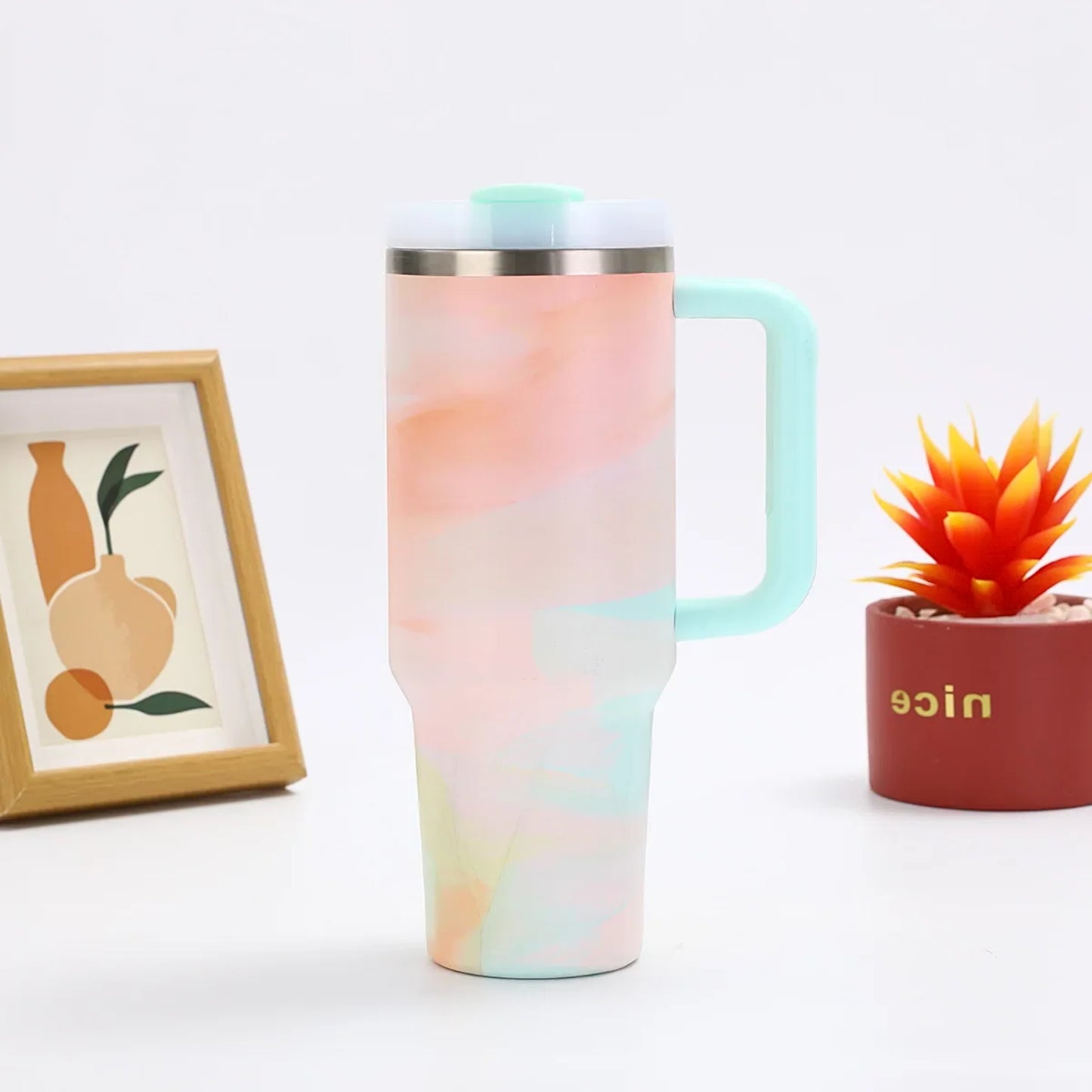 40oz Bingba Style Tumbler | Stainless Steel Outdoor Thermos with Straw