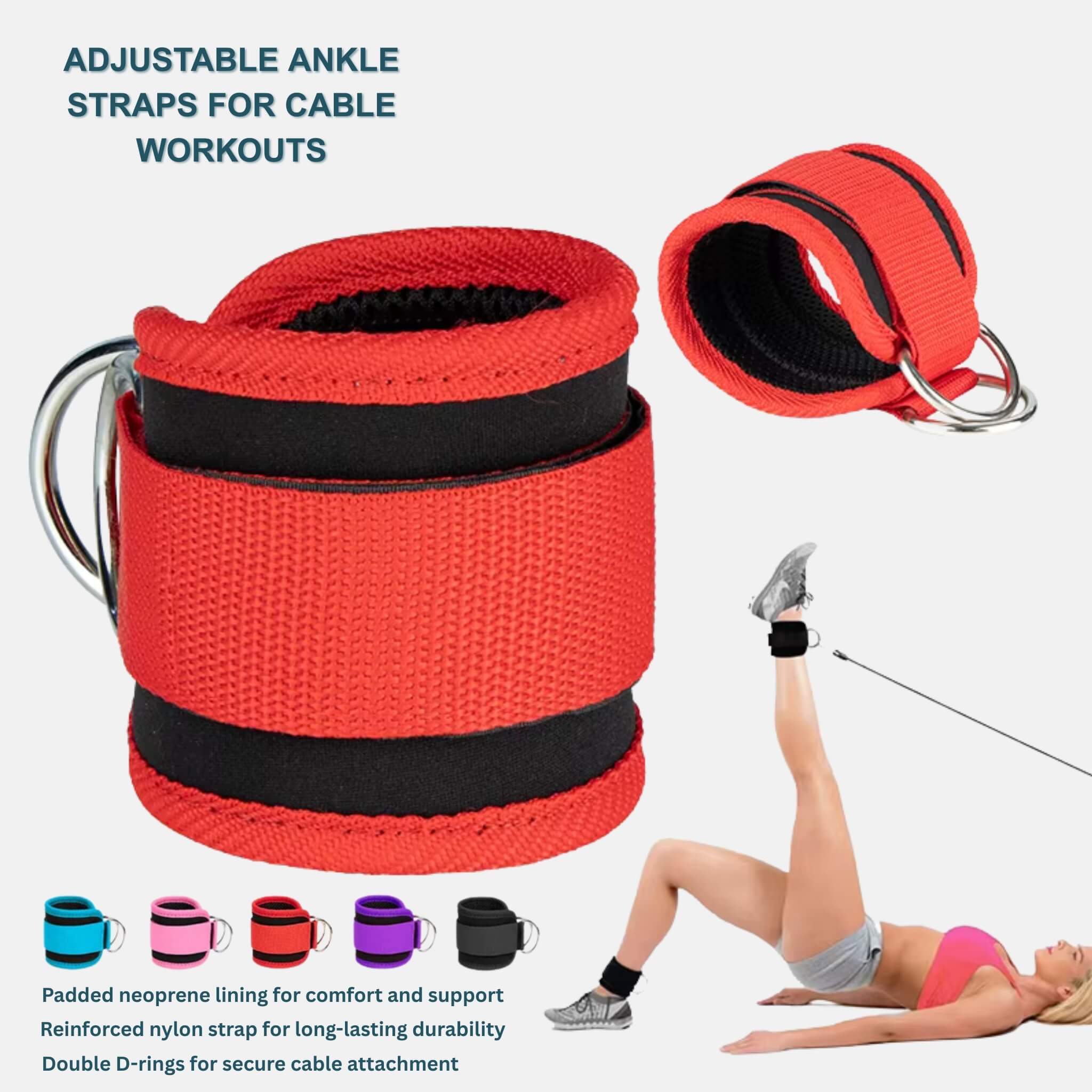 Adjustable D-Ring Ankle Straps for Cable Machines