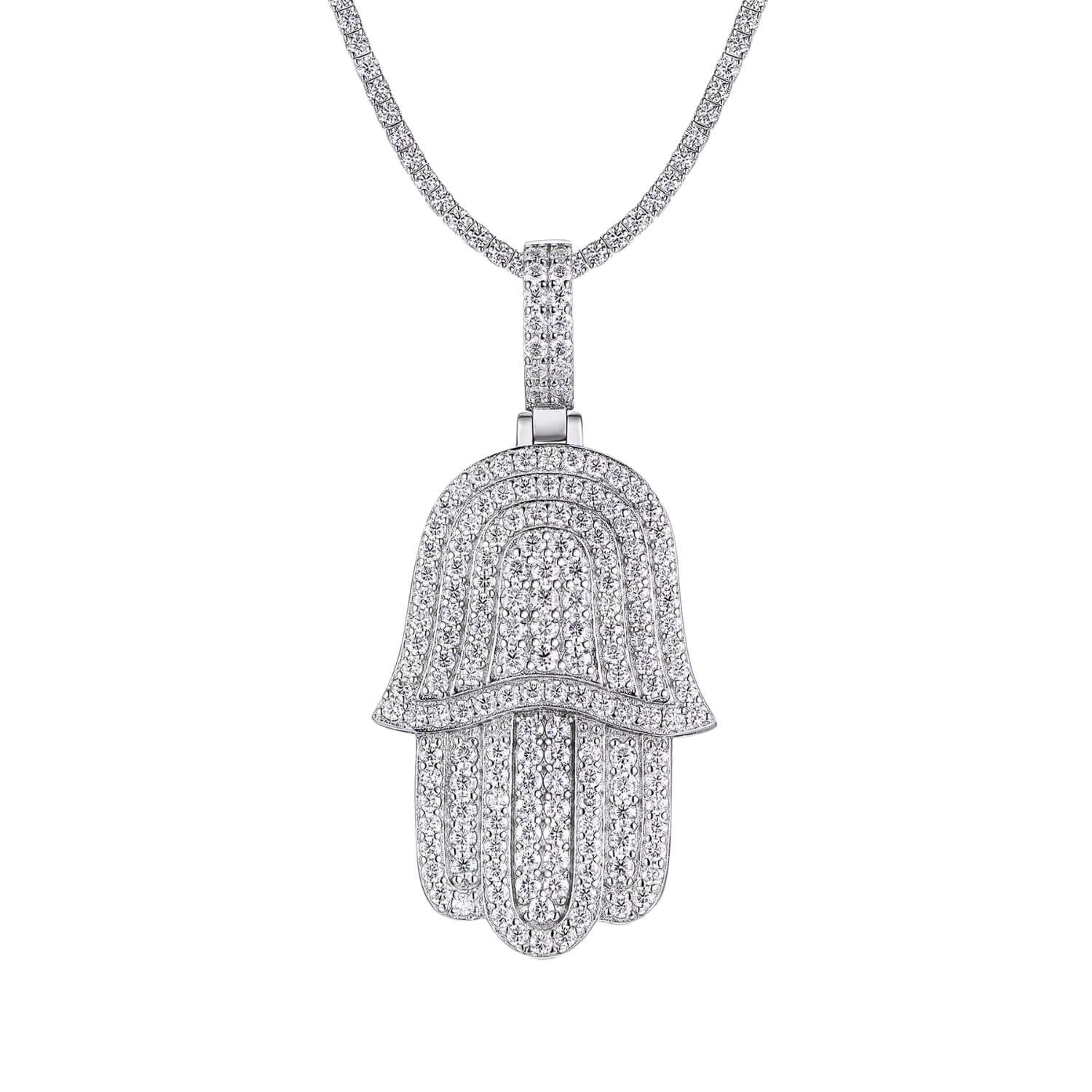 Hamsa Hand Moissanite Pendant Necklace in 18K Gold
