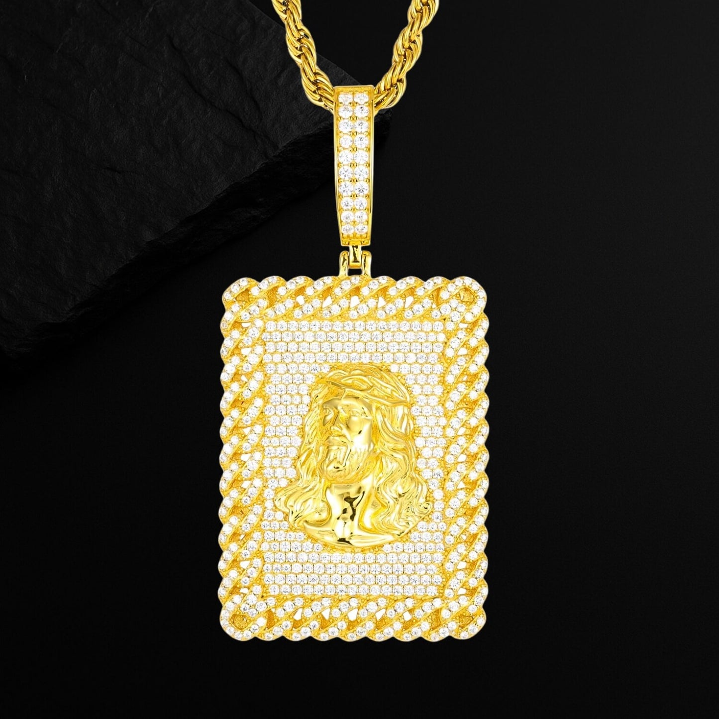 VVS Square Stone Jesus Pendant Street Luxury Jewelry