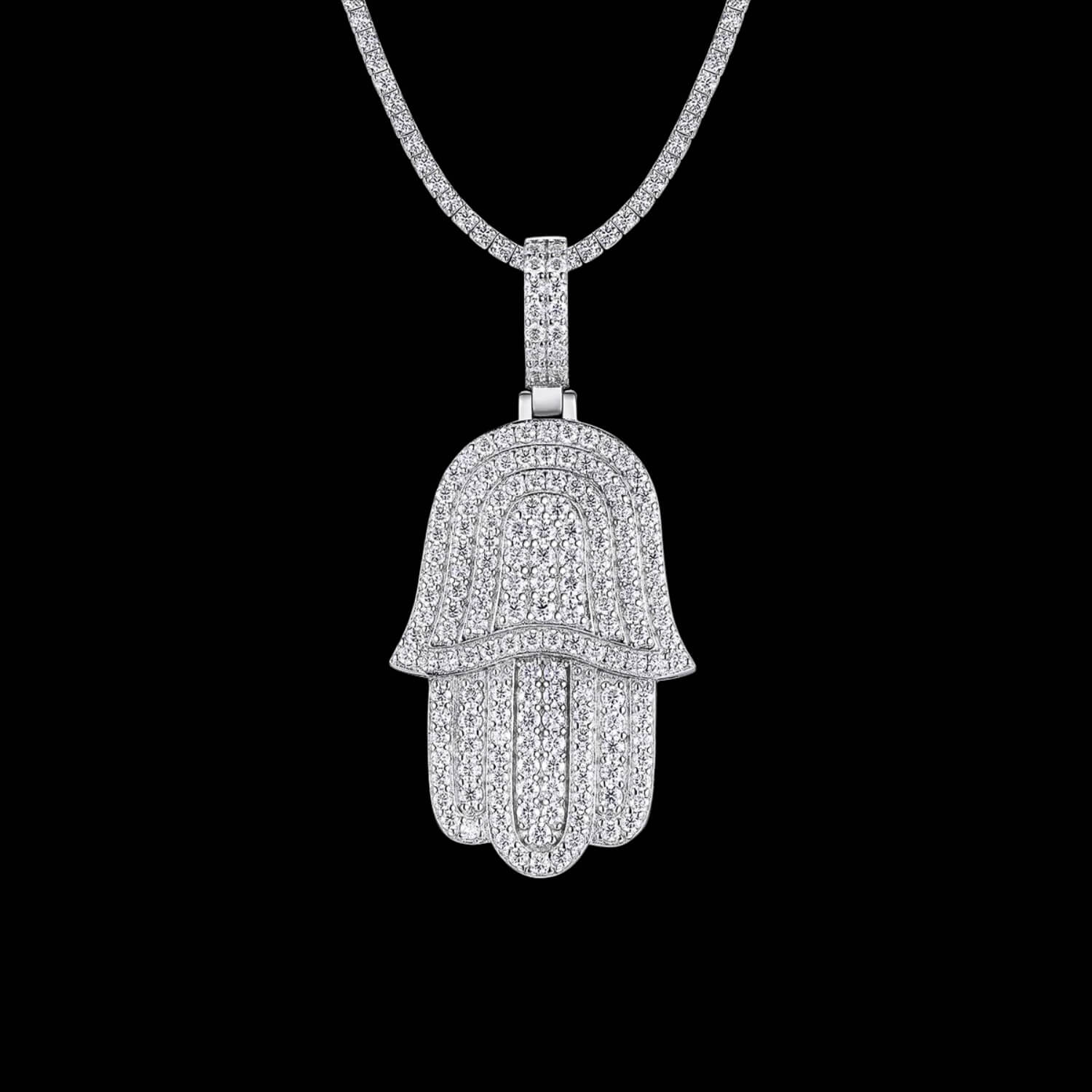 Iced Out VVS1 Moissanite Hamsa Hand Necklace Jewelry