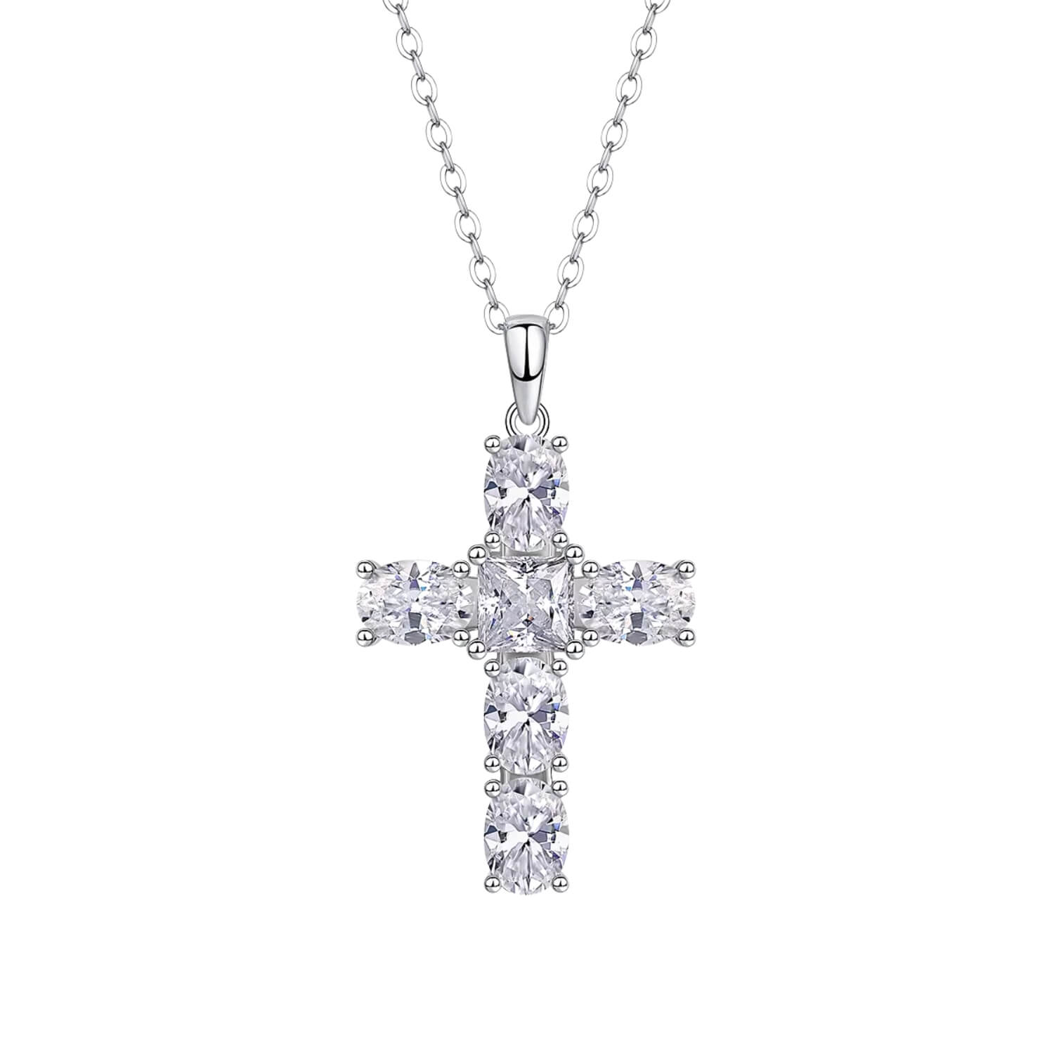 18K White Gold Moissanite Cross Pendant Necklace