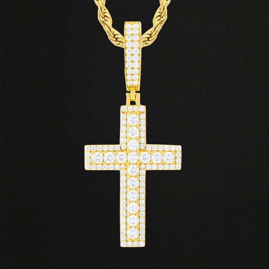 18K White Gold VVS Moissanite Cross Pendant Necklace