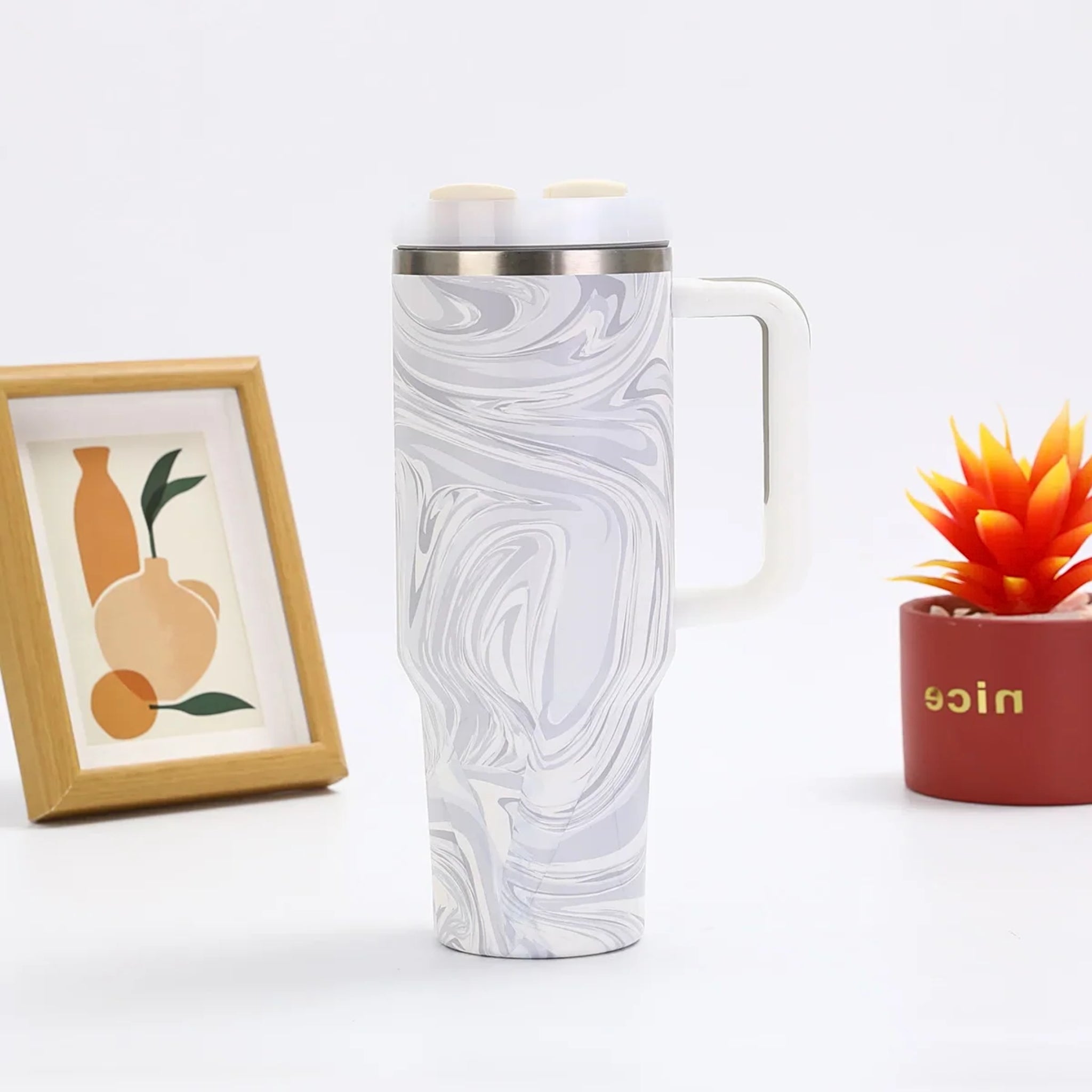 40oz Bingba Style Tumbler | Stainless Steel Outdoor Thermos with Straw