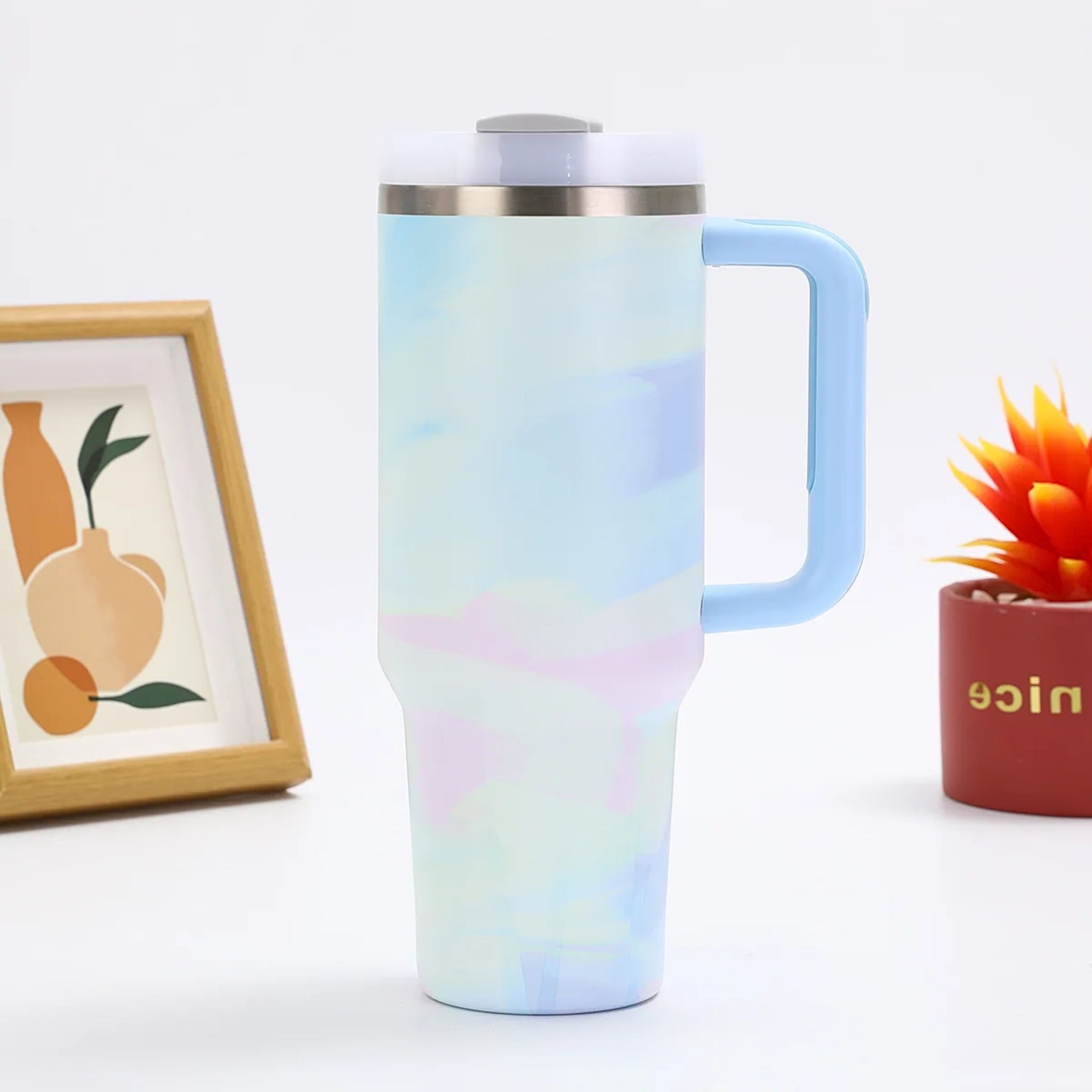 40oz Bingba Style Tumbler | Stainless Steel Outdoor Thermos with Straw