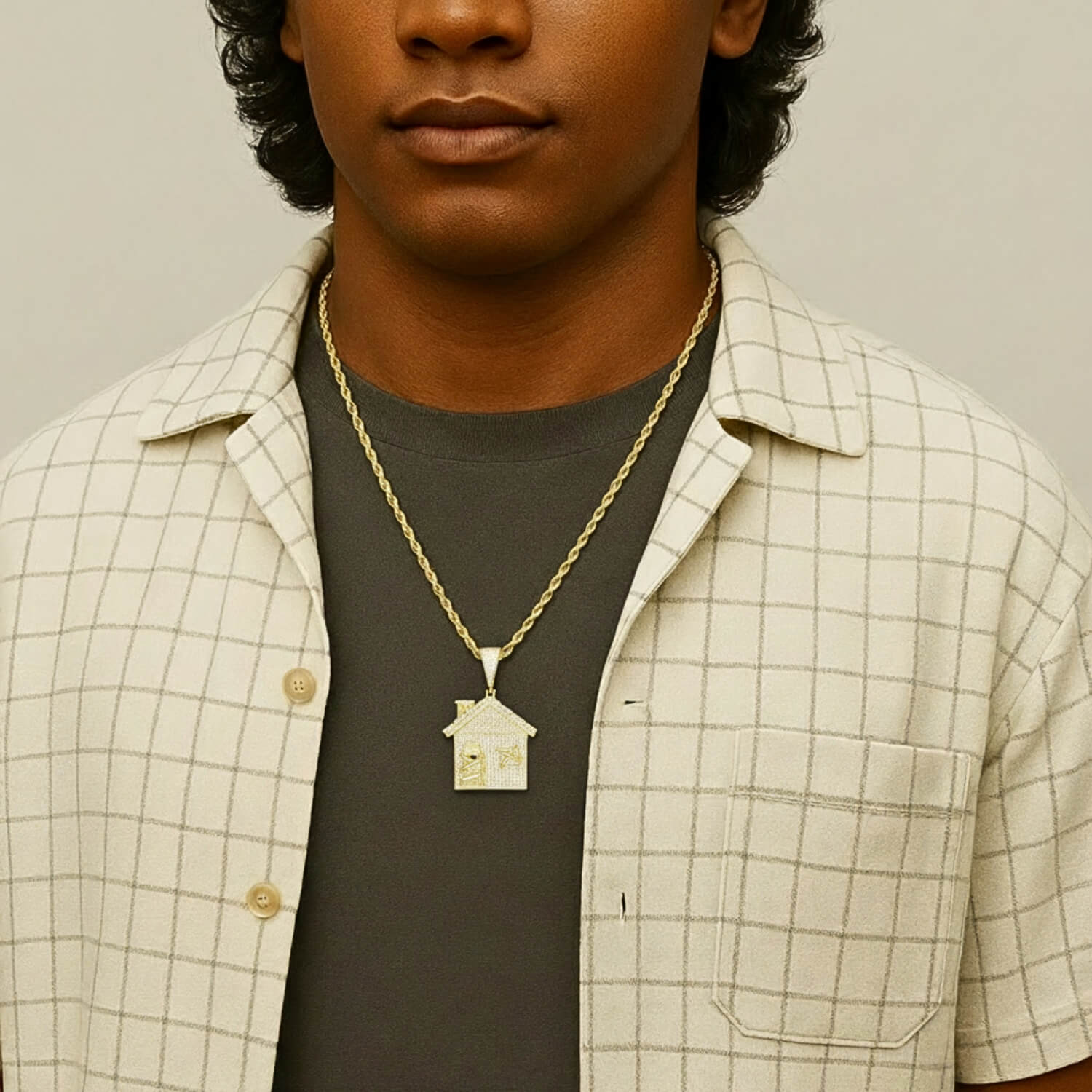 Alt: 925 Sterling Silver Moissanite Trap House Necklace*