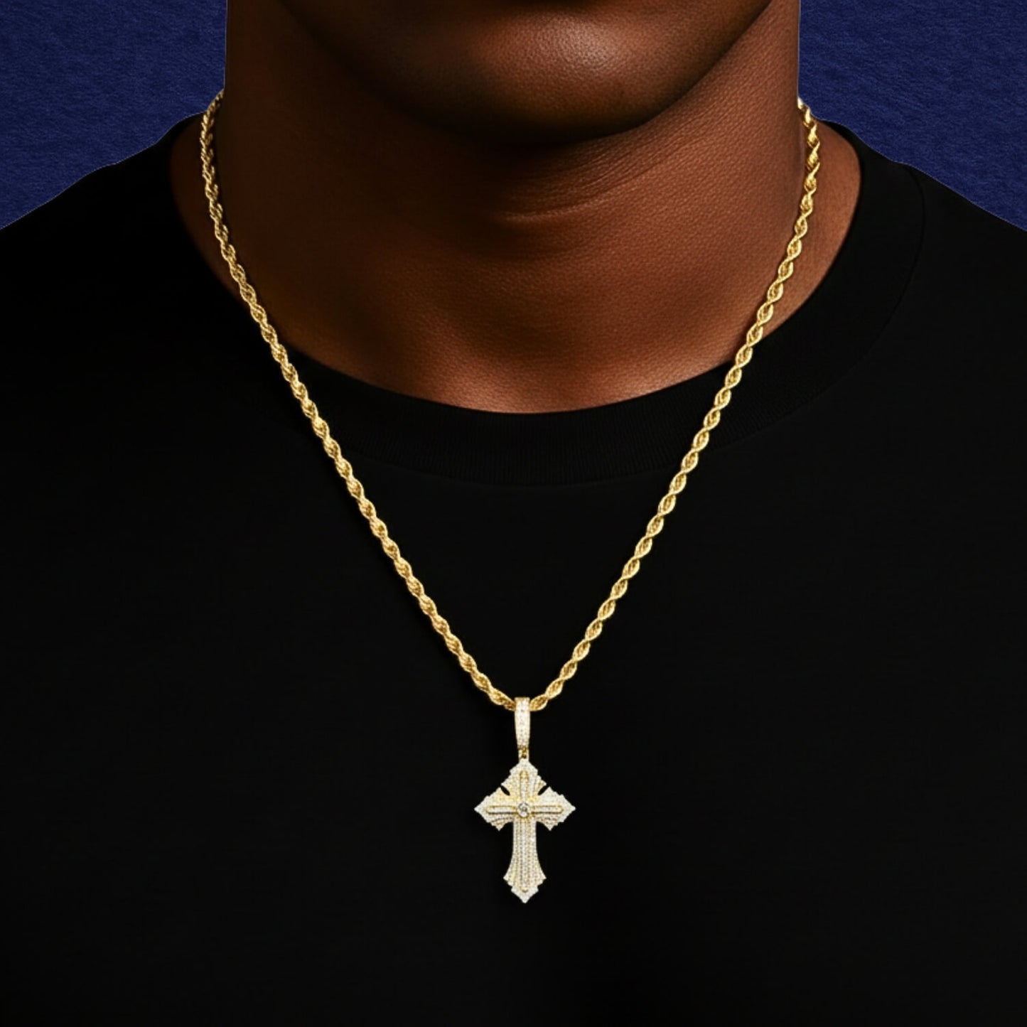 Princess Cut Moissanite Cross Pendant in 925 Sterling Silver