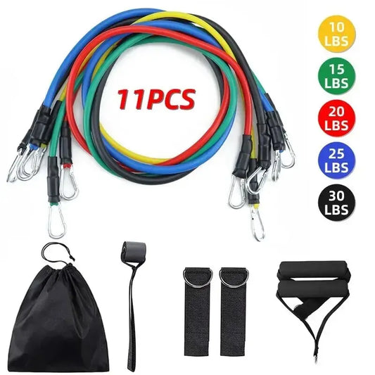 11PCS TPE Resistance Band Set – Pull Rope Fitness Bands with Door Anchor, Handles, Ankle Straps & Carry Bag
