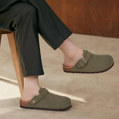 Suede Clogs with Adjustable Strap and Buckle