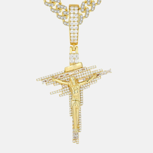 Baguette Moissanite Jesus Cross Pendant in Gold by Ultimate Bold