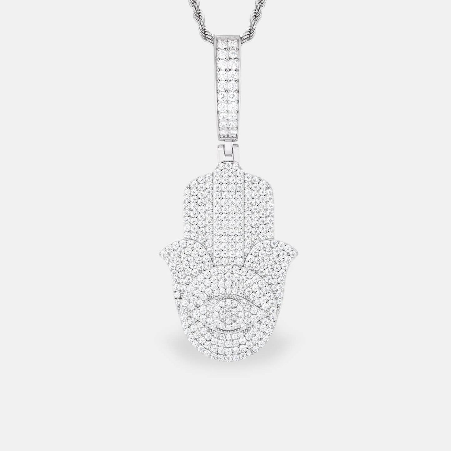 Rhodium Plated Moissanite Hamsa Charm by Ultimate Bold