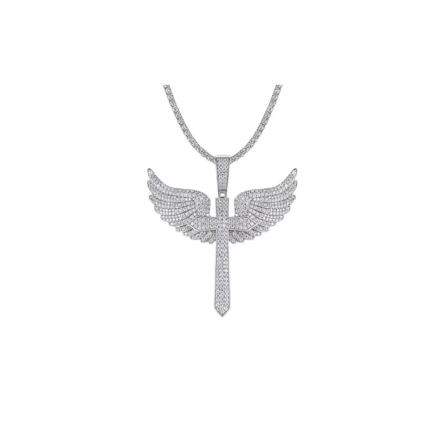 GRA Certified Angel Wings Cross Pendant 925 Sterling Silver
