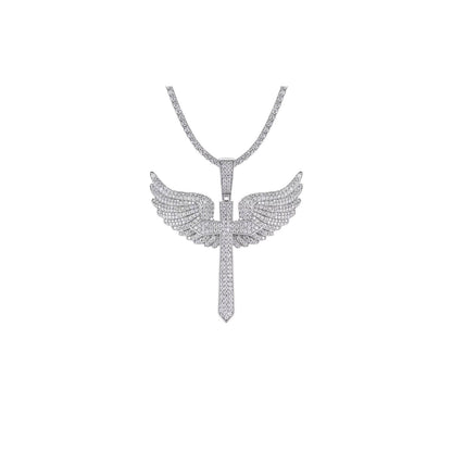 GRA Certified Angel Wings Cross Pendant 925 Sterling Silver