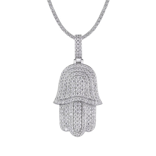 Hamsa Hand Moissanite Pendant Necklace in 18K Gold
