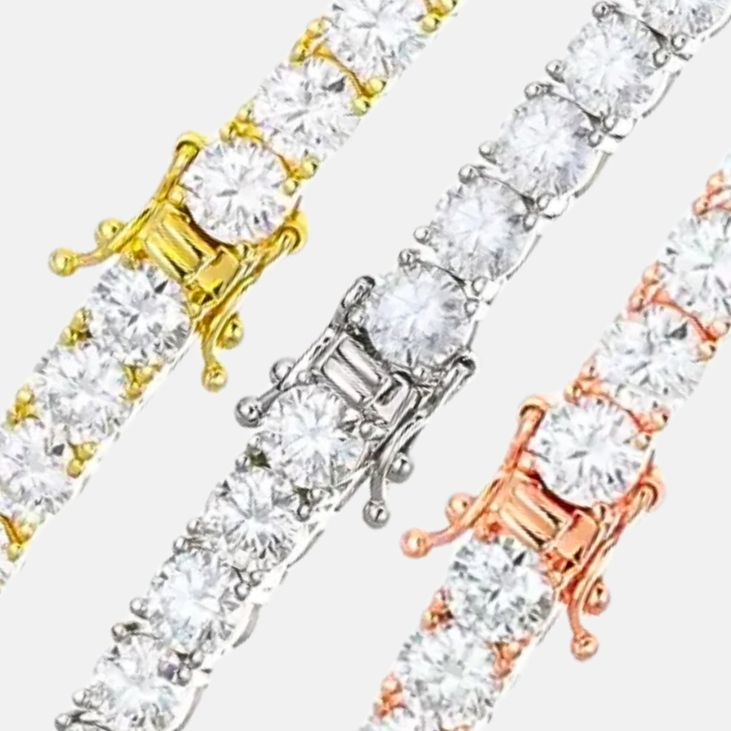 Rhodium Plated Moissanite Cluster Tennis Chain Unisex*