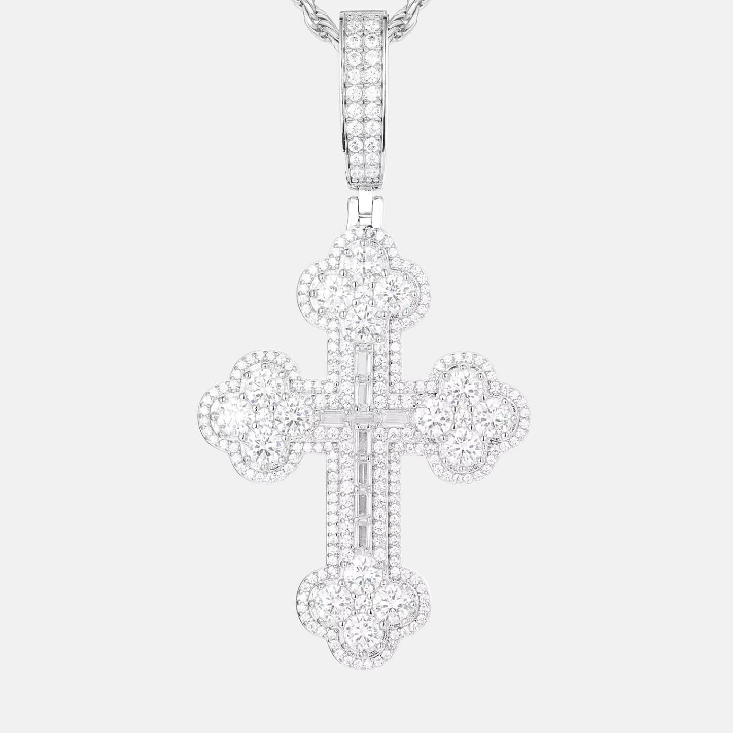 VVS Moissanite Iris Cross Necklace with Emerald Cut Stones