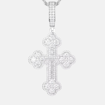 VVS Moissanite Iris Cross Necklace with Emerald Cut Stones