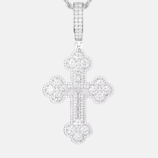 VVS Moissanite Iris Cross Necklace with Emerald Cut Stones