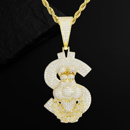 Moissanite Dollar Sign Cartoon Pendant in Gold by Ultimate Bold