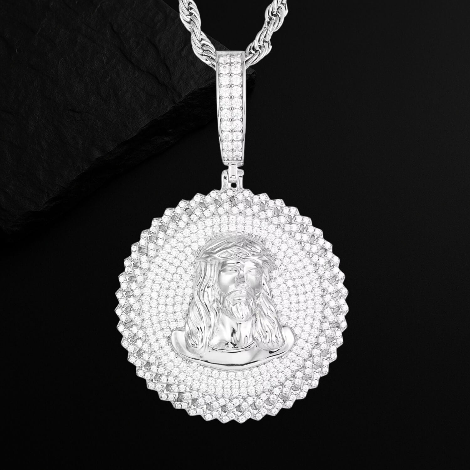 Moissanite Jesus Pendant in 925 Sterling Silver by Ultimate Bold