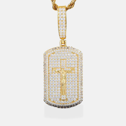 Iced Out Jesus Tag Moissanite Pendant in 925 Sterling Silver