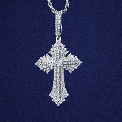 Gold Plated Iced Out Princess Cut Moissanite Cross Pendant