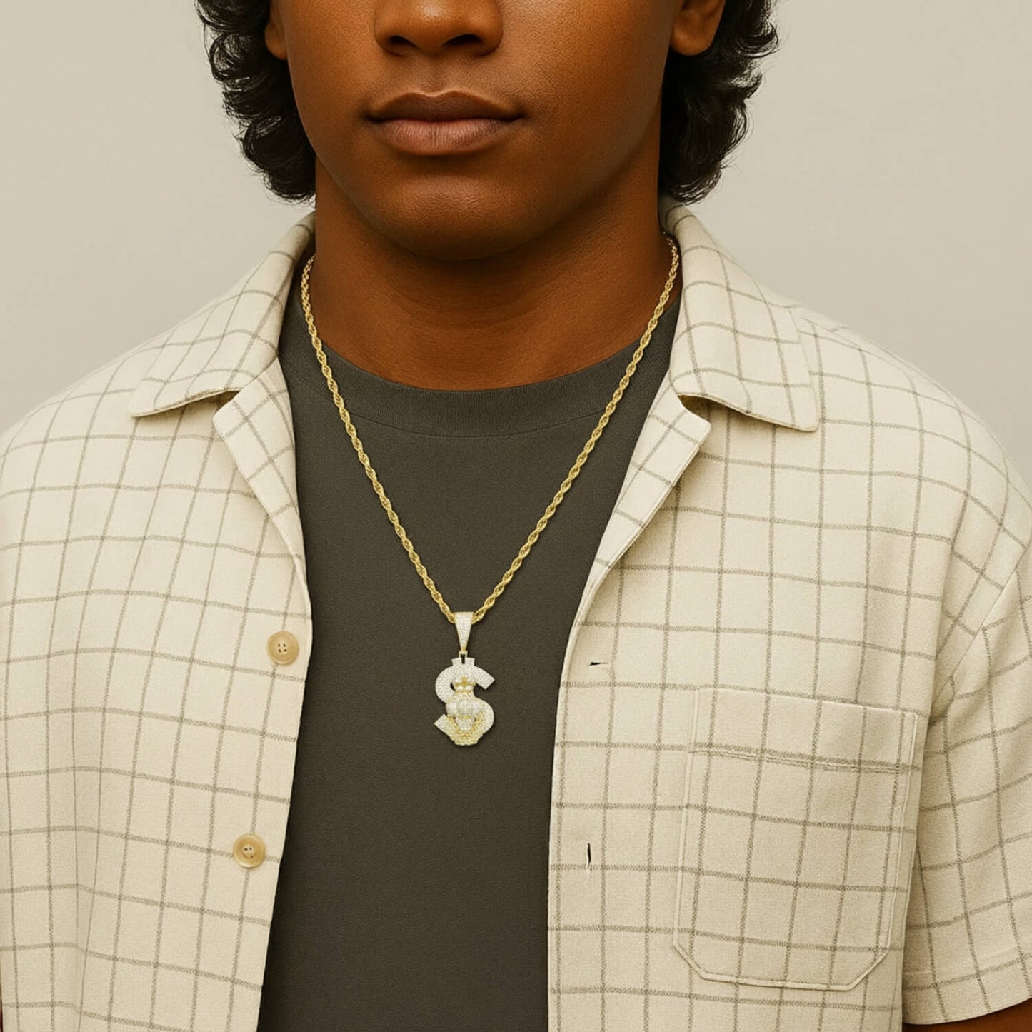 Iced Out Dollar Pendant Hip Hop Jewelry Style