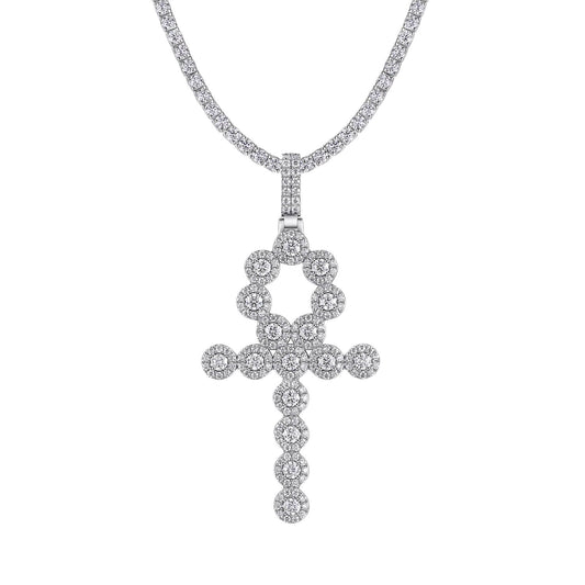 Egyptian Cross Moissanite Pendant in 925 Sterling Silver