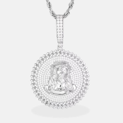 Iced Out Jesus Piece with Moissanite Stones in White Gold