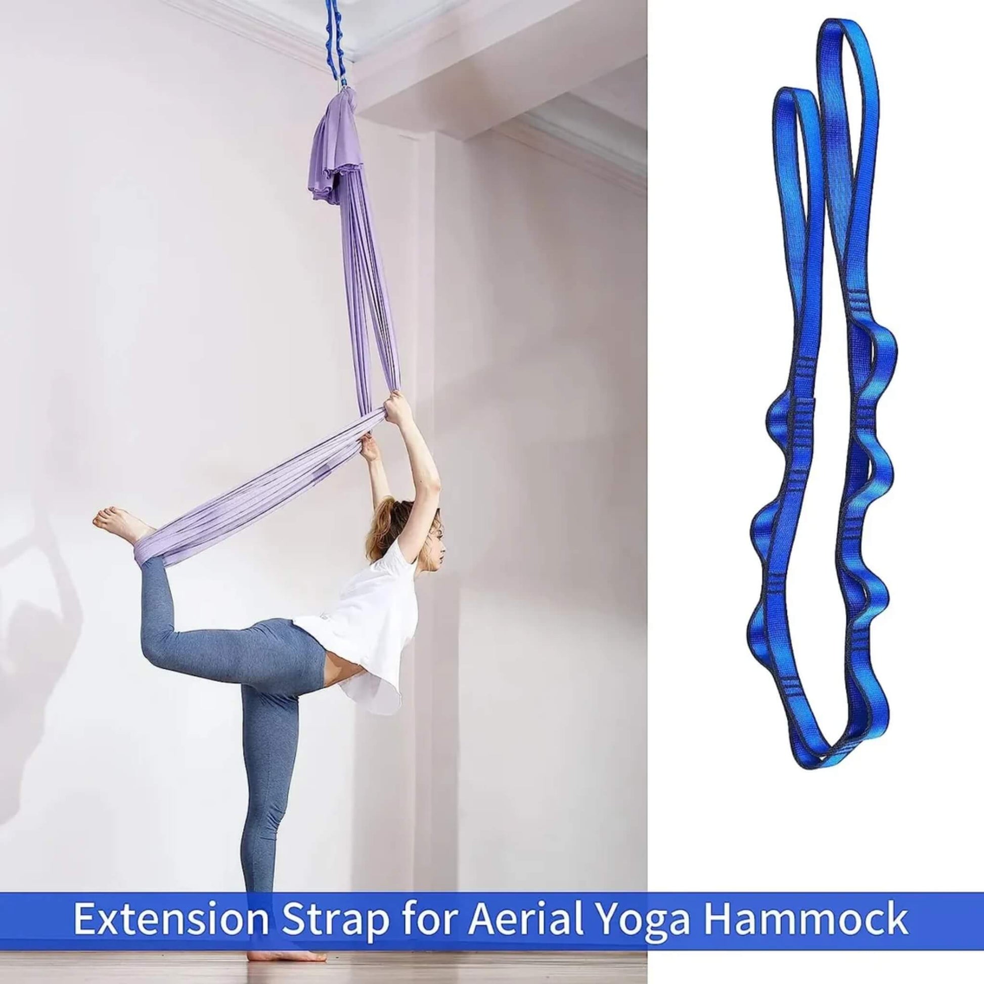 Multi-loop aerial yoga strap laid out showing durable stitching