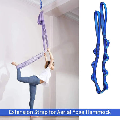 Multi-loop aerial yoga strap laid out showing durable stitching