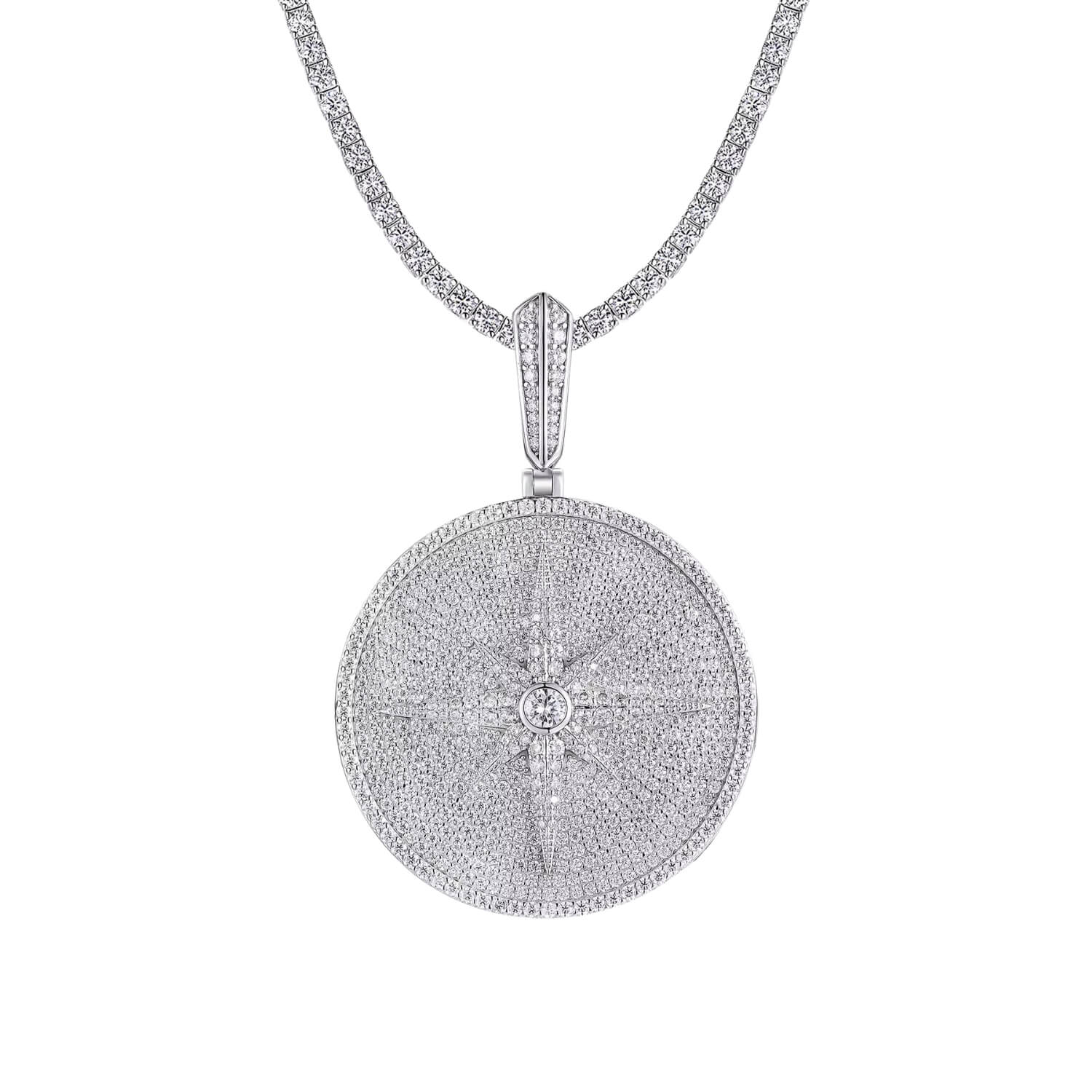 Round Moissanite Medallion Pendant in 18K Gold Finish