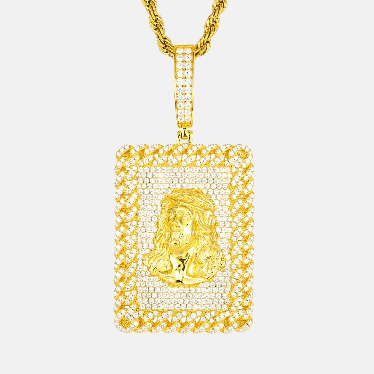 Iced Out Jesus Piece with Square Moissanite Stones Gold Plated