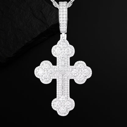 925 Silver Gold Plated Baguette Cross Moissanite Pendant