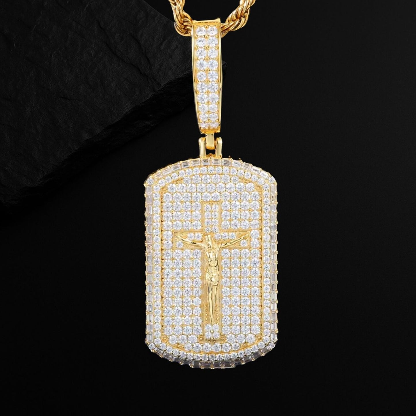 Emerald Cut Moissanite Jesus Tag Necklace for Men and Women