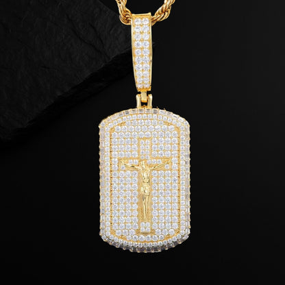 Emerald Cut Moissanite Jesus Tag Necklace for Men and Women