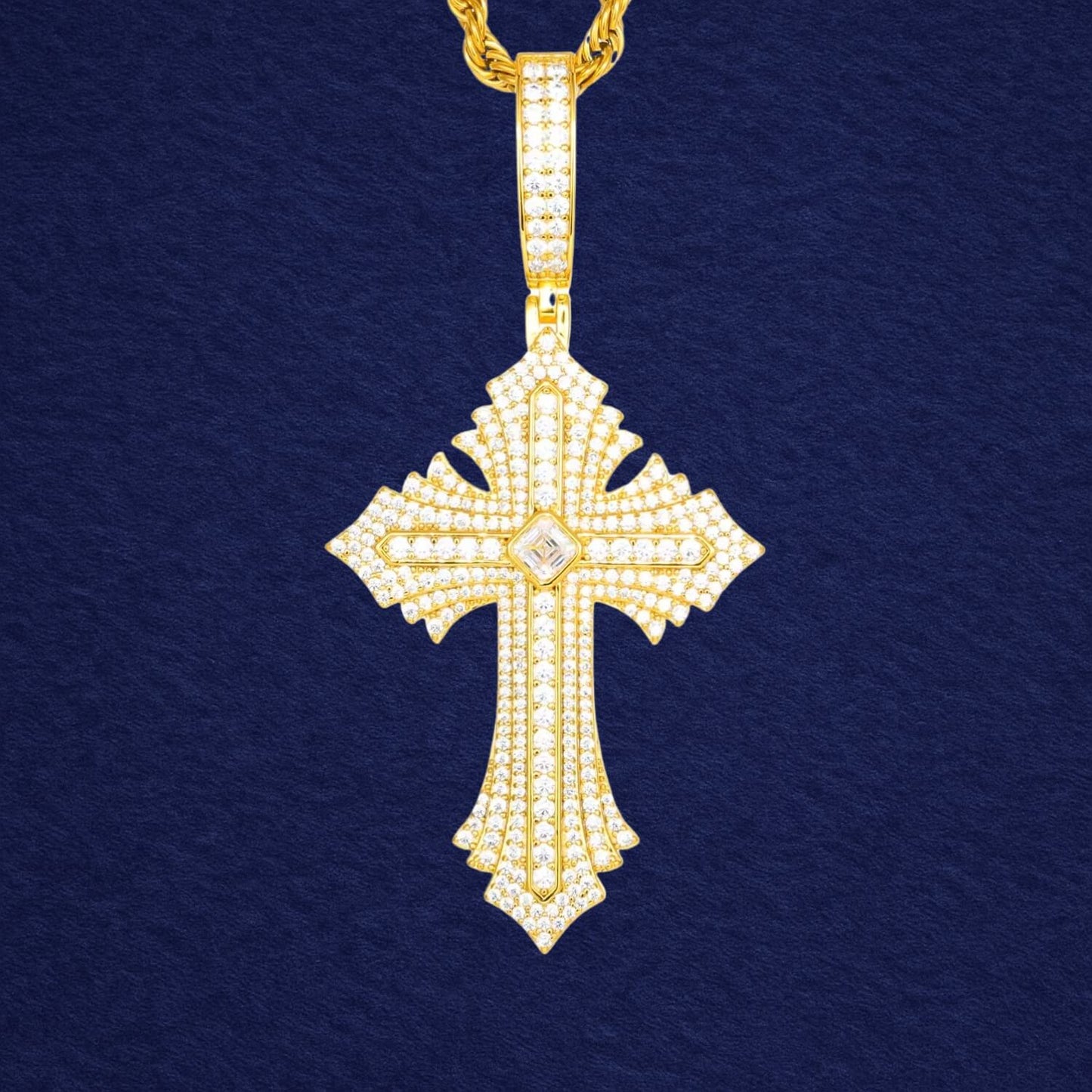 Rhodium Plated Princess Cut Moissanite Cross Charm Pendant