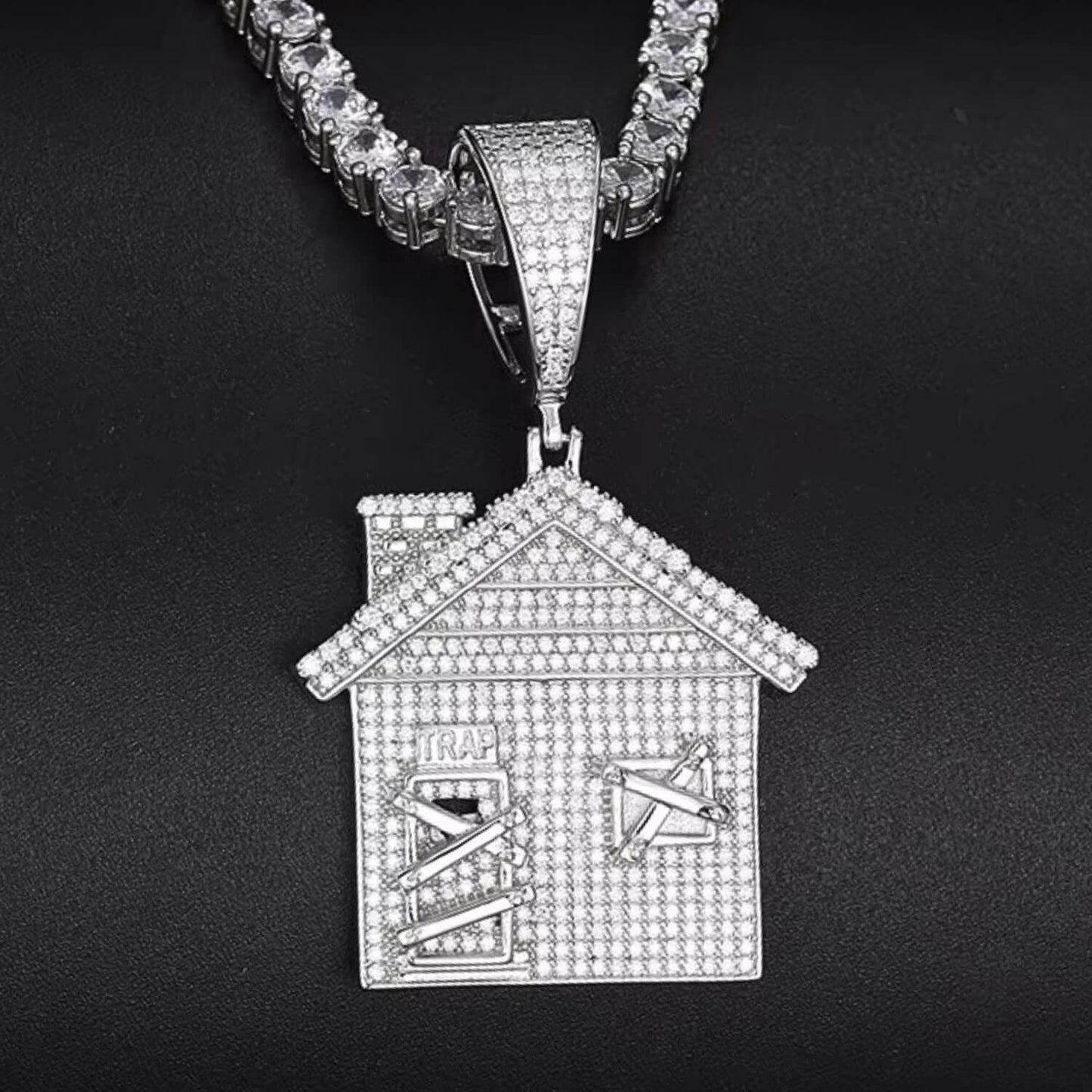 VVS Moissanite Trap House Pendant 925 Silver