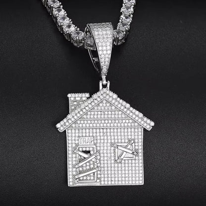 VVS Moissanite Trap House Pendant 925 Silver