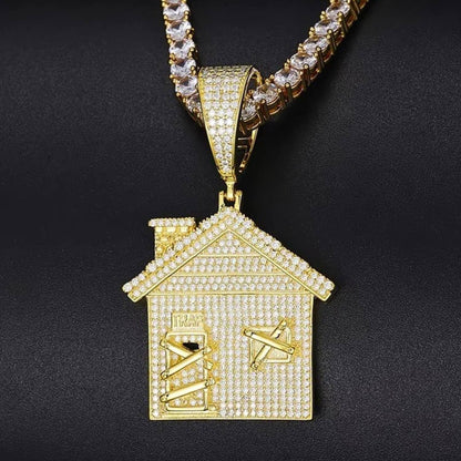 White Gold Trap House Moissanite Charm Pendant*