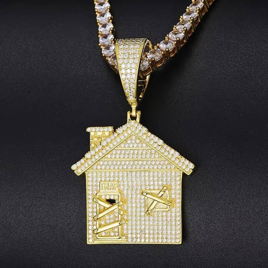 White Gold Trap House Moissanite Charm Pendant*